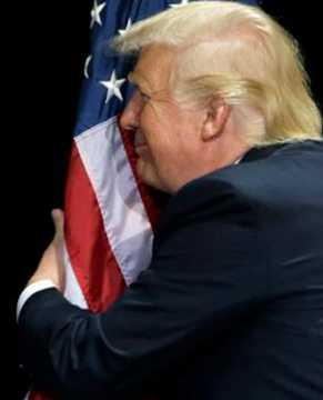 trump hugging flag